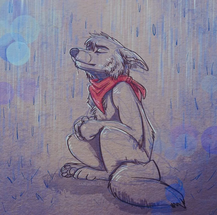 Rain - Furry, Furry canine, Furry dog, Rain, Sadness, Art, Furry art, Sketch