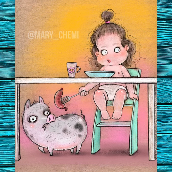 When there is a pig in the house - My, Mini Pig, Pig, Illustrations, Caricature