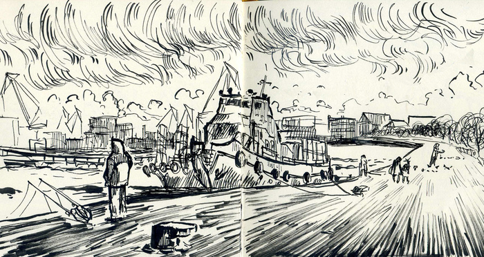 Набережная Рисунок, Набросок, Рисование, Арт, Скетч, Тушь, Чернила