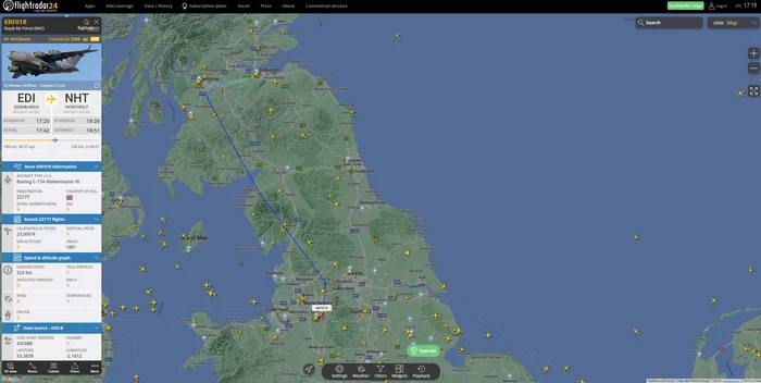 The board with the body of Elizabeth 2 follows from Edinburgh to London - Queen Elizabeth II, Death of Elizabeth II, Flightradar24