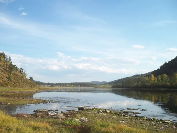 Autumn, sky and river - My, River, Autumn, Hills, Nature