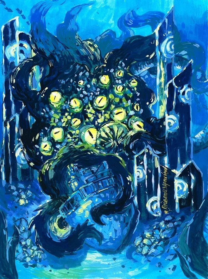 Sketches for the competition - My, Gouache, Illustrations, Drawing, Art, Longpost, Howard Phillips Lovecraft