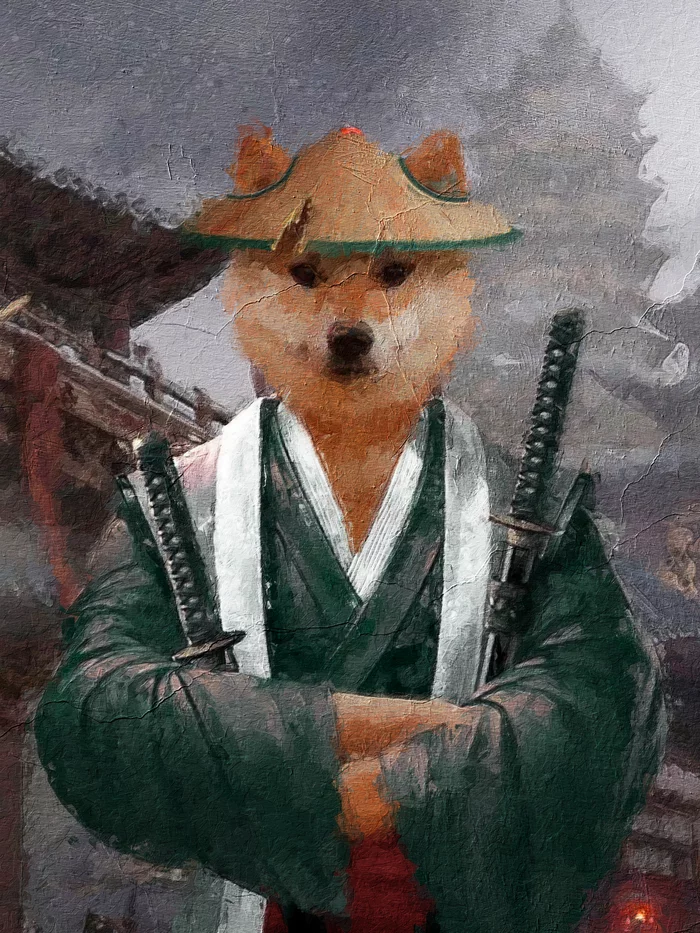 Shiba Inu Samurai. Portrait from photo - My, The photo, Dog, Photoshop, Images, Longpost