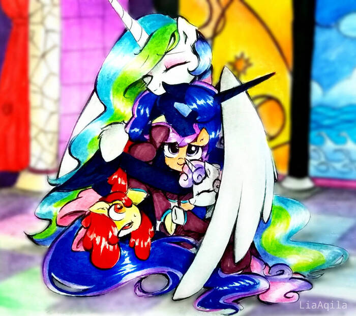   My Little Pony, Ponyart, Princess Luna, Princess Celestia, Sweetie Belle, Scootaloo, Applebloom, Liaaqila