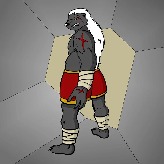 Lutor© (concept) - My, Drawing, Characters (edit), Art, Original character, Digital, Digital drawing, Combat, Honeybadger, Furry