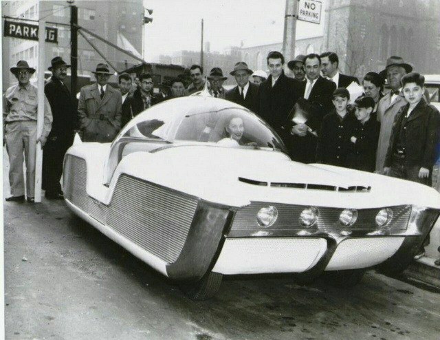 Concept car Time and Space Car - Crossposting, Pikabu publish bot, Longpost, Auto, Concept, Black and white photo, Old photo, USA, Retro futurism