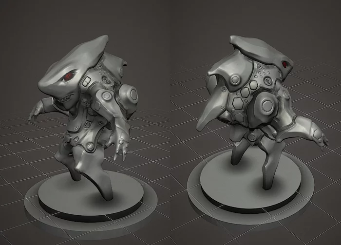 Sharkbot, modeled and printed, for trial - My, 3D печать, 3D modeling, Figurines, Miniature, Longpost, Painting miniatures