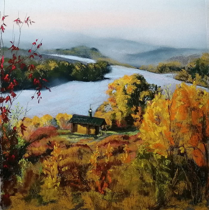 Autumn on the Oka - My, Landscape, Drawing, Nature, beauty of nature, River