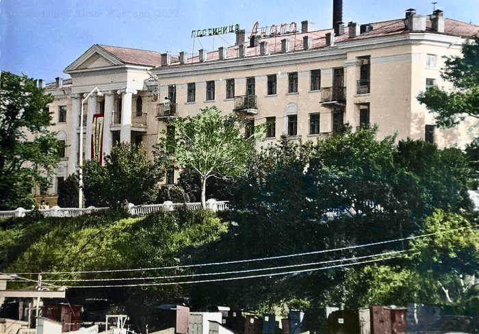 Hotel Anapa - My, The photo, the USSR, Story, Anapa, Colorization, Stalinist architecture, Old photo, 70th, Hotel