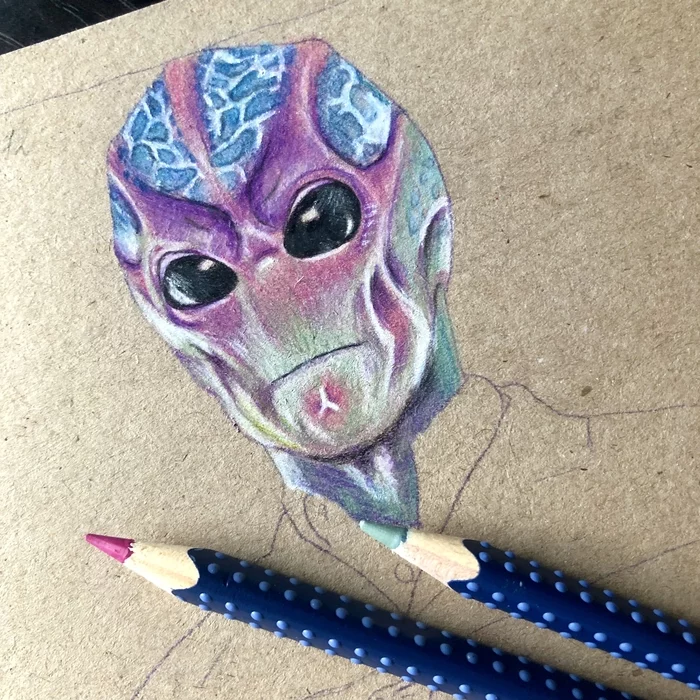 Resident alien - Series The from Space, Art, Pencil drawing, Colour pencils, Realism