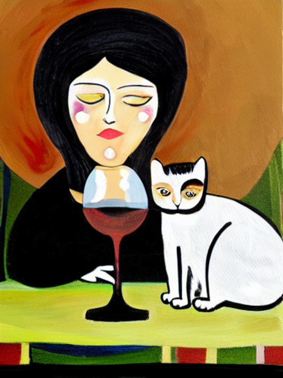 lady with cat and wine - My, Hobby, Drawing, Illustrations