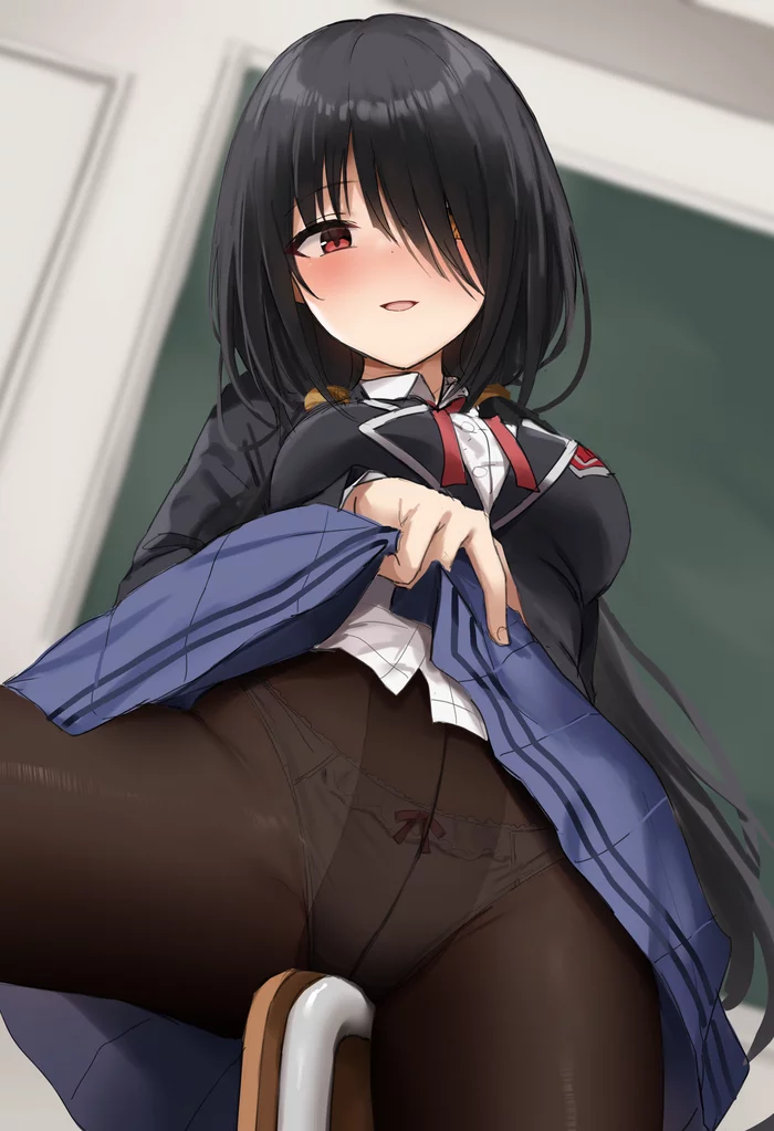 The girl is mature - NSFW, Art, Anime art, Girls, Anime, Hand-drawn erotica, Masturbation, Tights, Kurumi Tokisaki, Date a live, Longpost, Pantsu