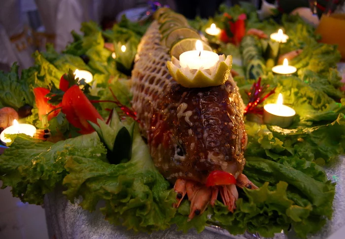 When your neighbor is a chef - My, The photo, Food, A fish, Dish, Yummy, Dinner