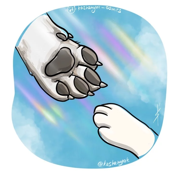 Conductor - My, Rainbow, Seeing off, Paradise, Pets, Care, Tricolor cat, Sadness, Comics, Author's comic, Let go, Parting, Longpost, All dogs go to heaven