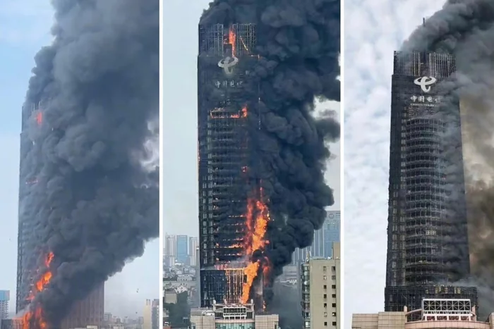 In China, a fire engulfed the entire China Telecom skyscraper. Video - news, RBK, Mail ru news, Fire, China, Video, Video VK