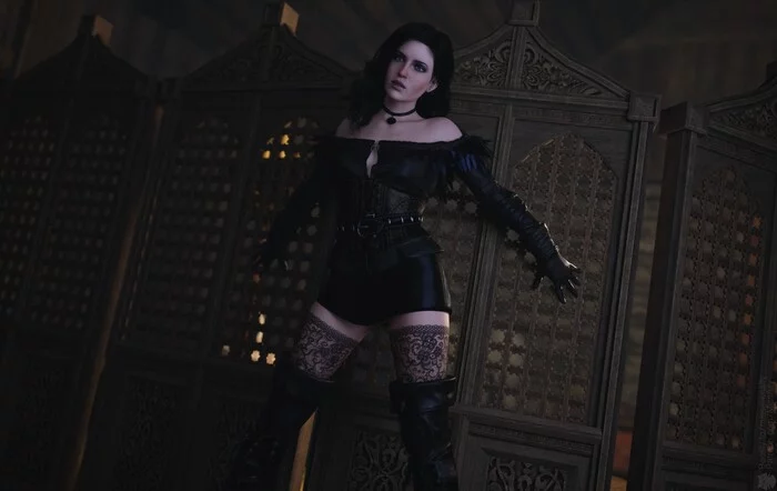 Yennefer - NSFW, Art, 3D, Witcher, The Witcher 3: Wild Hunt, Yennefer, Erotic, Hand-drawn erotica, Game art, Underwear, Stockings, Boobs, Topless, Strip, Choker, Missally, Girls