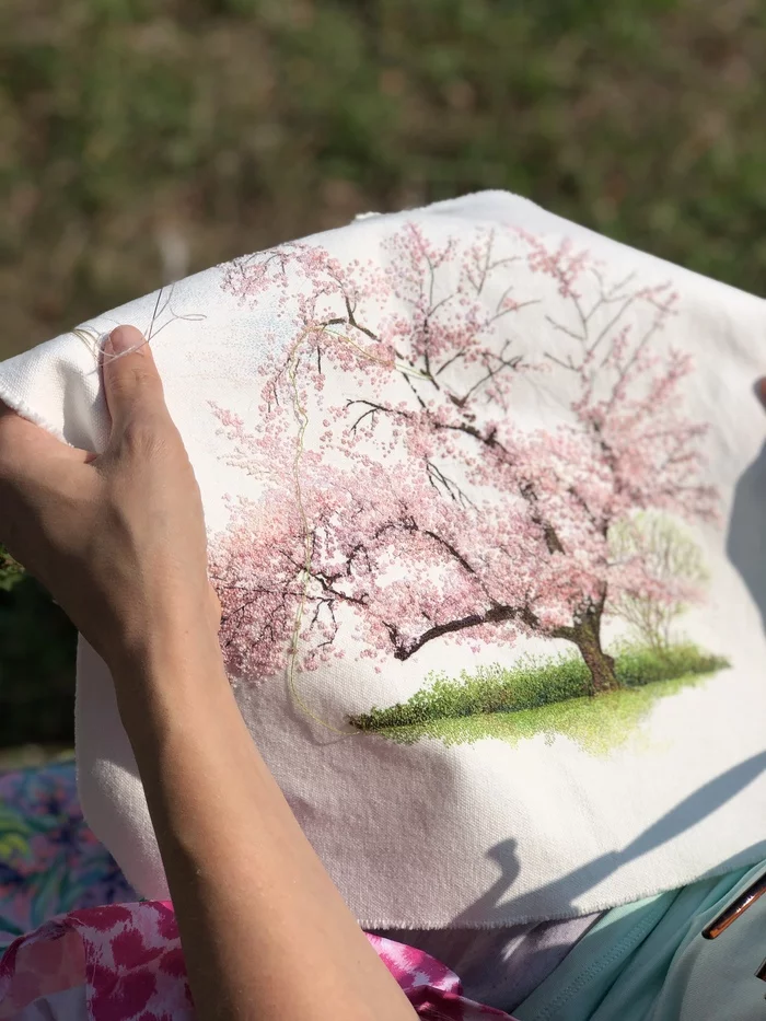 Sakura - My, Embroidery, With your own hands, Needlework, Longpost, Needlework with process