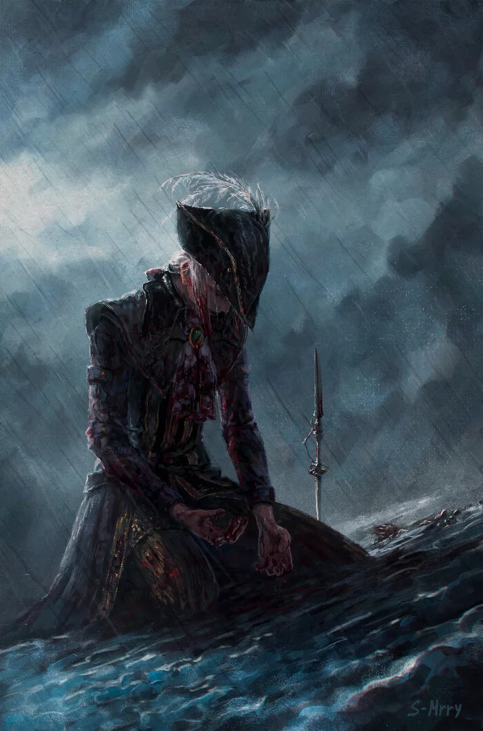 Lady Maria - Рисунок, Bloodborne, Lady Maria, Девушки, Кровь, Дождь, Арт