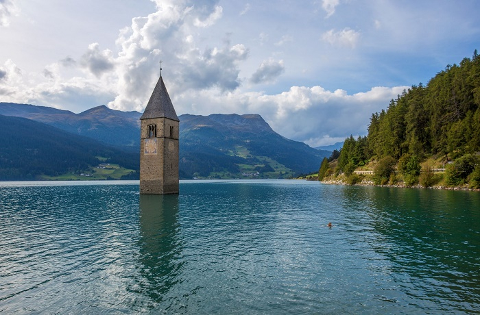 How an ancient bell tower appeared in the middle of a mountain lake in Italy - Lake, Italy, Bell tower, Interesting, Informative, Youtube, Longpost, Video