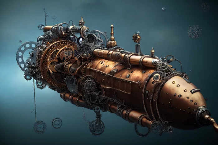 Submarines that didn't exist - My, Steampunk, Digital drawing, Midjourney, Art, Longpost, Нейронные сети