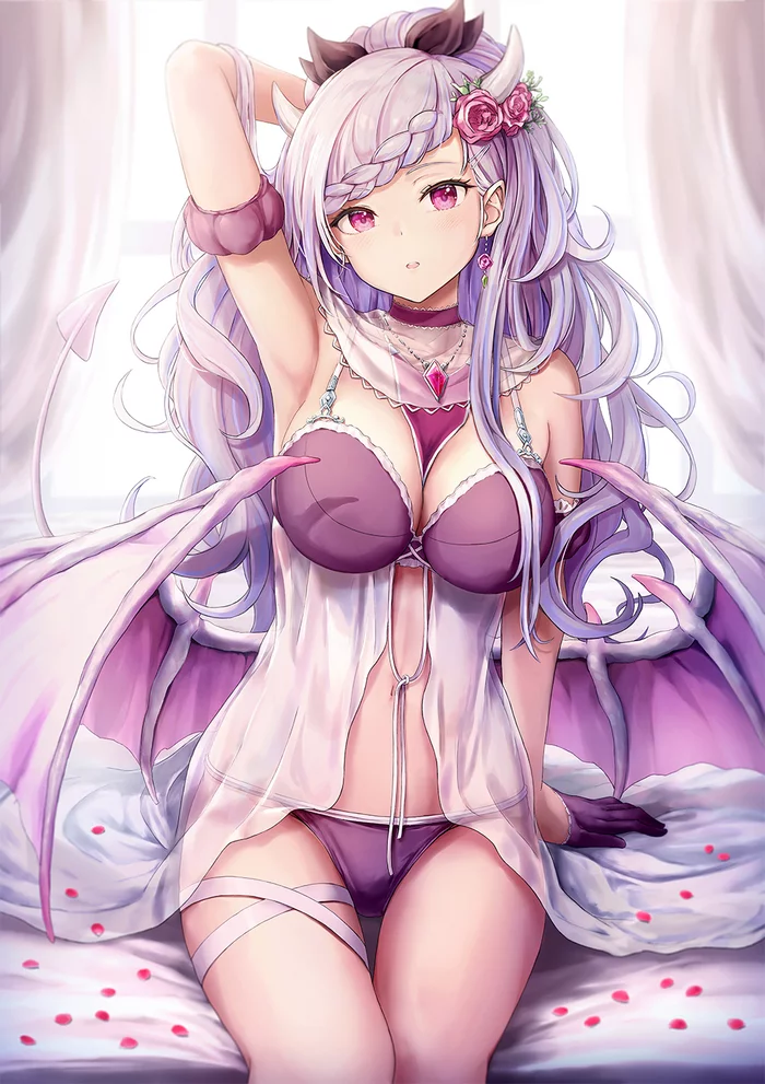 Purple - NSFW, Арт, Anime Art, Девушки, Аниме, Рисованная эротика, Панцу, Нижнее белье, Original Character, Девушка с рогами