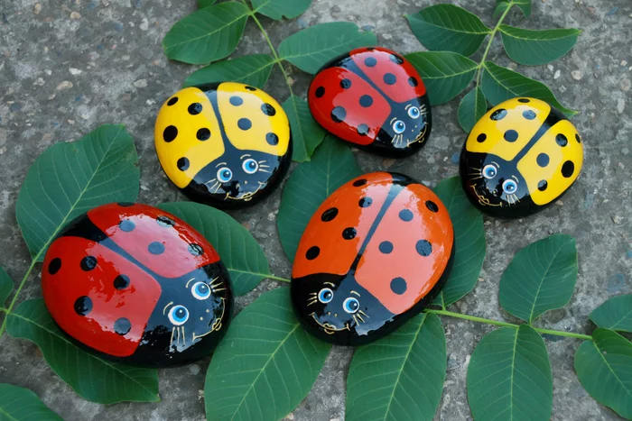 I like to turn big stones into a ladybug - My, Decoration, Art, Stone painting, A rock, Crafts, Decor, Decorative arts, ladybug, Longpost, Gardening