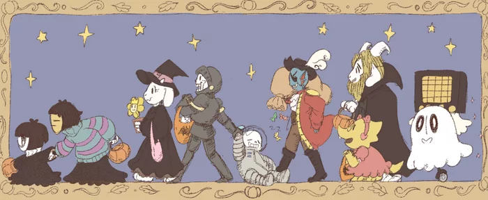 Collection of art in honor of the seventh anniversary of the game - Undertale, Art, Alltogether, Games, Frisk, Chara, Asriel, Toriel, Papyrus, Sans, Undyne, Alphys, W D Gaster, Muffet, Mettaton, Napstablook, Monster Kid, Video, Youtube, Longpost, Asgore