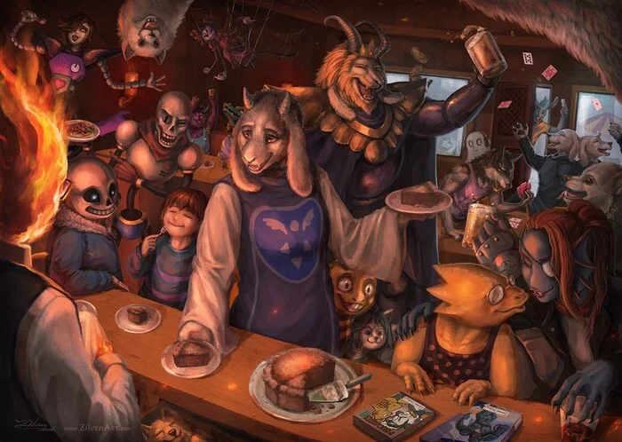 Collection of art in honor of the seventh anniversary of the game - Undertale, Art, Alltogether, Games, Frisk, Chara, Asriel, Toriel, Papyrus, Sans, Undyne, Alphys, W D Gaster, Muffet, Mettaton, Napstablook, Monster Kid, Video, Youtube, Longpost, Asgore