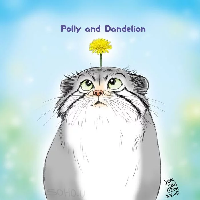 Reply to the post Philosophical - Pallas' cat, Pet the cat, Small cats, Cat family, Wild animals, Fluffy, Dandelion, Drawing, Reply to post, Predatory animals