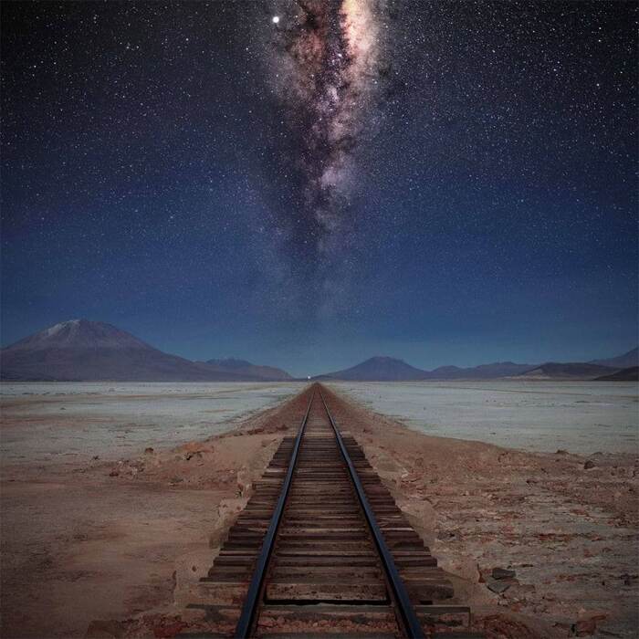 Road to the Milky Way - The photo, Milky Way, Railway, Bolivia, The mountains, Plain