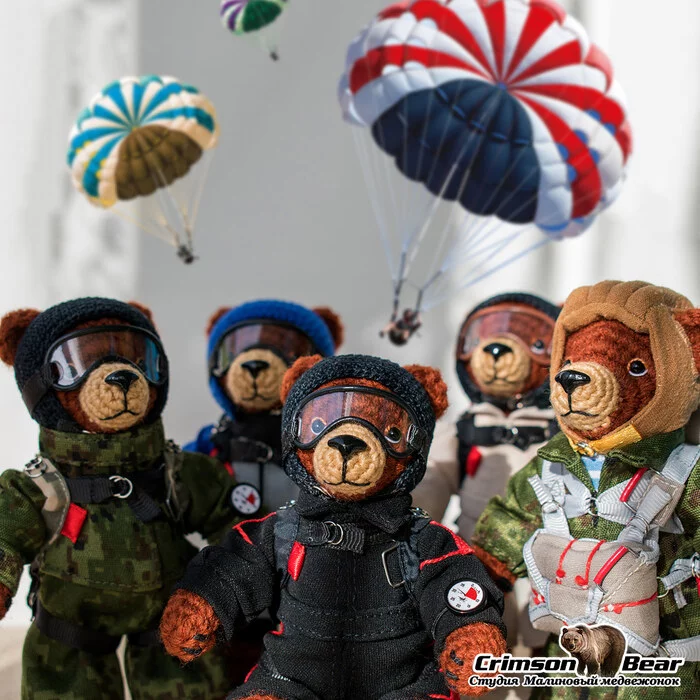 Dome acrobatics group - My, Needlework without process, Author's toy, Knitting, Crochet, Amigurumi, Parachutists, Bears, Longpost, Knitted toys