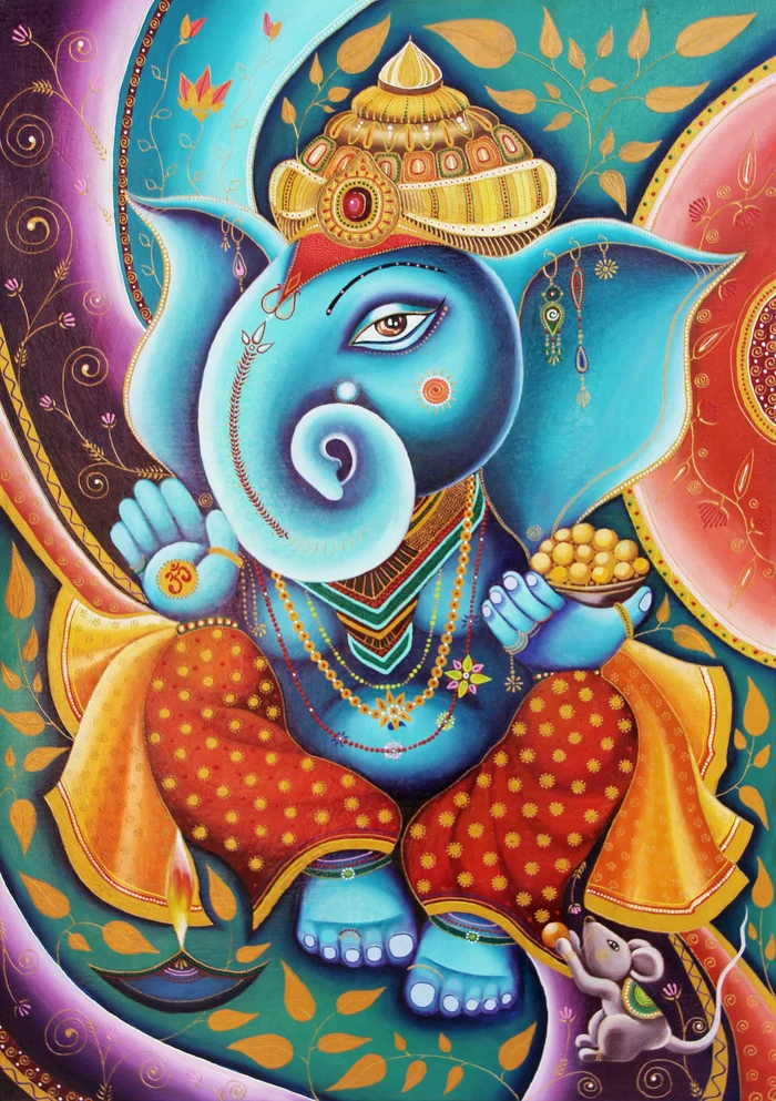 God Ganesha. Oil painting on canvas 70 x 50 cm - My, Art, Artist, Painting, Painting, Modern Art, Oil painting, Ganesha, Elephants, India, Longpost, Repeat