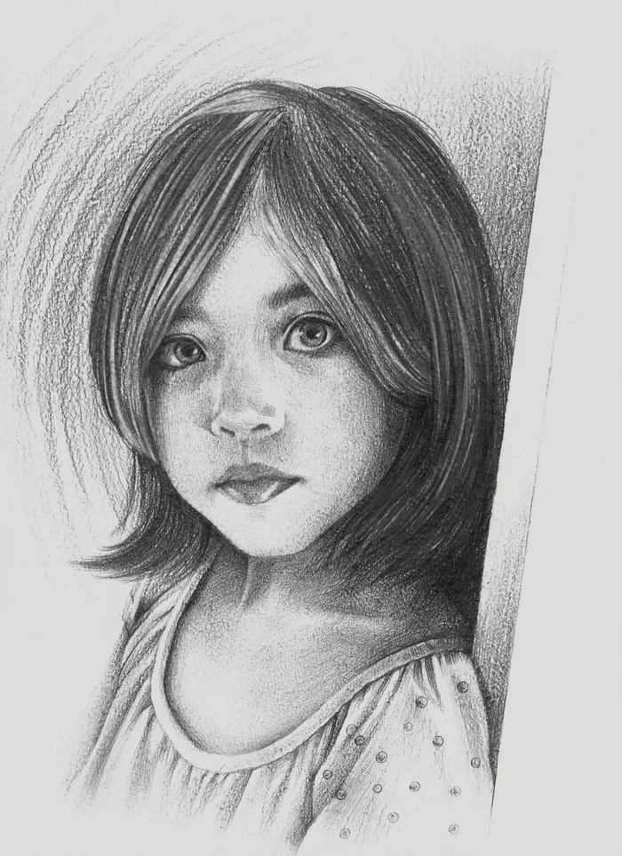 Portrait of a girl - My, Painting, Pencil drawing, Creation, Portrait, Children, Graphics, Longpost