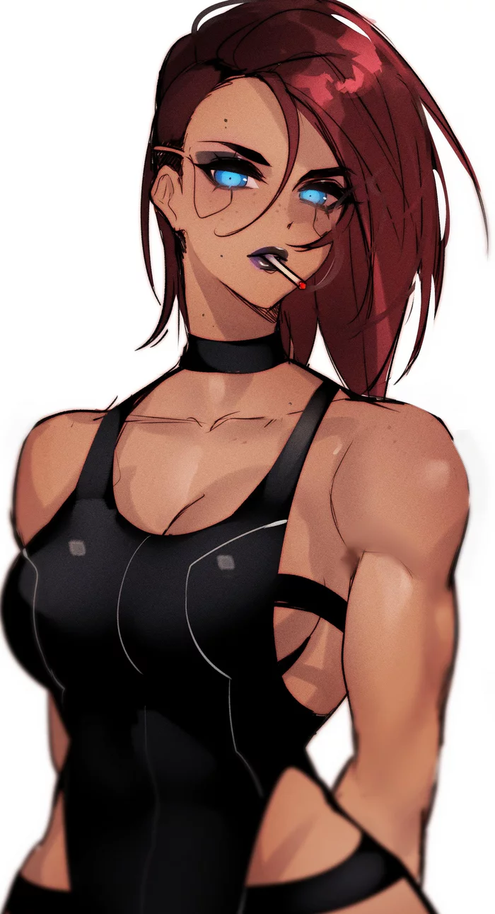 V (Cyberpunk 2077) - Cyberpunk 2077, Art, Strong girl, Cyborgs, Fitonyashka, Muscleart, Anime art, Girls, Cyberpunk, Bladechan28