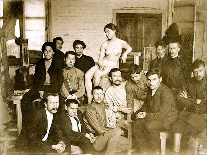 Art students, Russian Empire, Moscow, 1906 - NSFW, The photo, Russia, Students, Artist, Old photo, Black and white photo