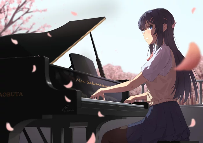 Mai - Anime art, Anime, Mai Sakurajima, Piano, Rascal Does Not Dream of Bunny Girl Senpai