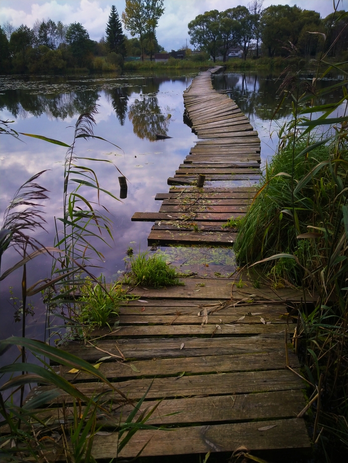 Мостик через озеро Мобильная фотография, Спокойствие, Безмятежность, Тишина, Природа, Озеро