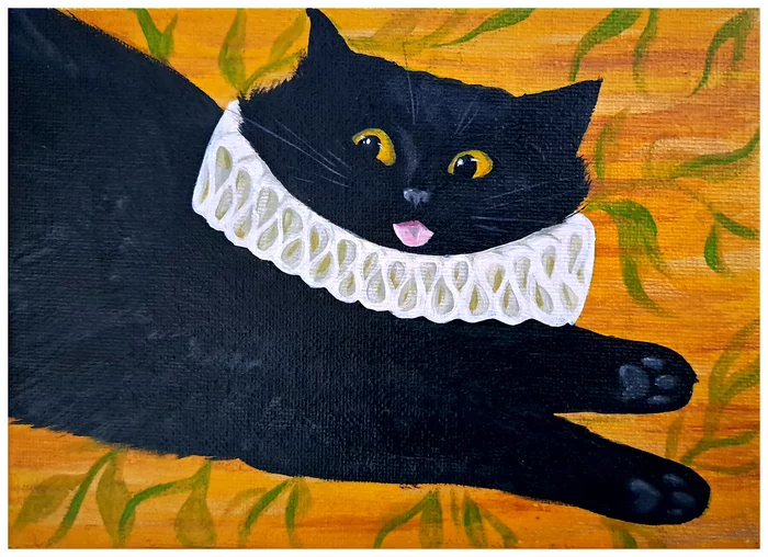 cat in a frill - My, Drawing, Acrylic, cat, Longpost