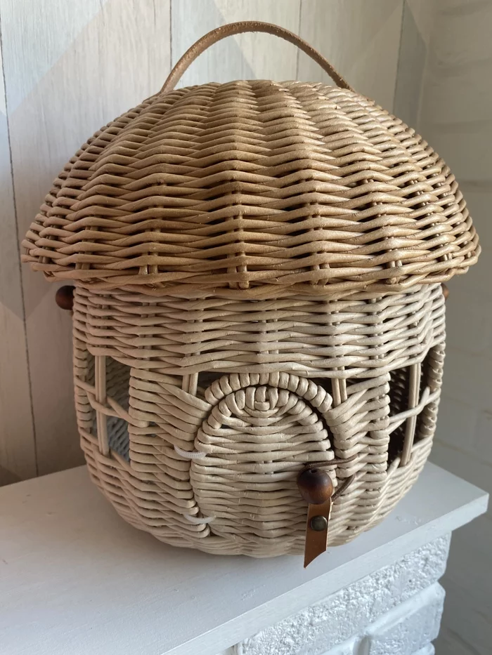 Interior basket-house Mushroom - My, Basket, Pet house, Children, Presents, With your own hands, Needlework without process, Longpost