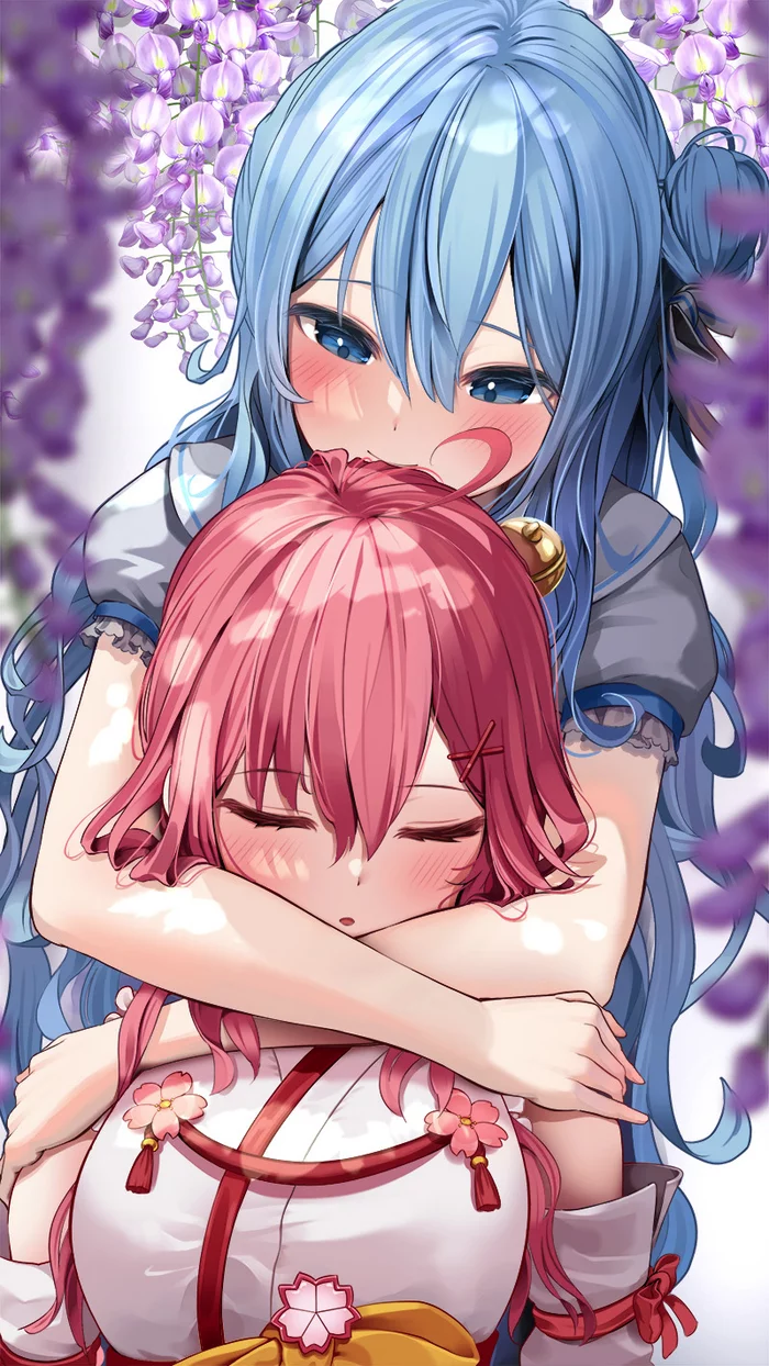 MiComet :3 - Virtual youtuber, Hololive, Hoshimachi suisei, Sakura Miko, Yuri, Hugs, Anime, Anime art, Pixiv