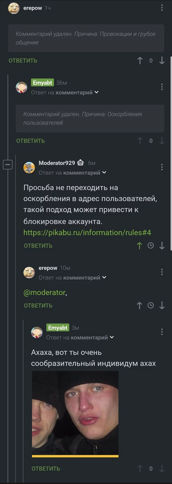 Крендель - Пикабу, Оскорбление, Модератор, Справедливость, Длиннопост