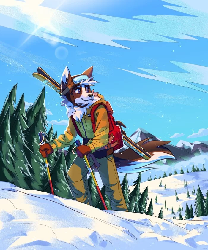 Mountain air - Furry, Furry dog, Kaleido, Winter, The mountains, Skiing, Art