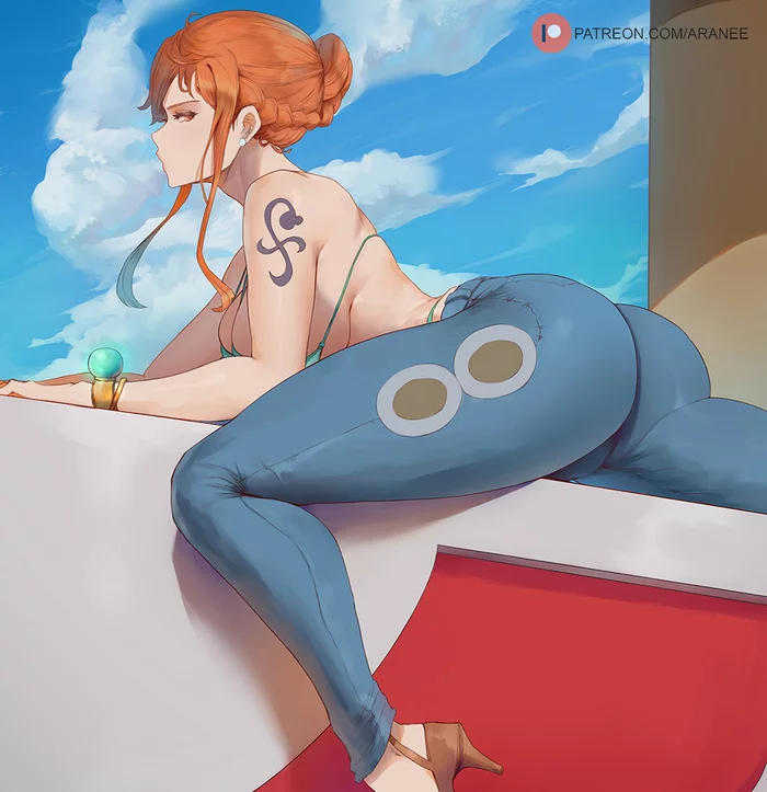 Нами-суааан! - NSFW, Aranee, Арт, Аниме, Anime Art, Рисованная эротика, Nami, Попа