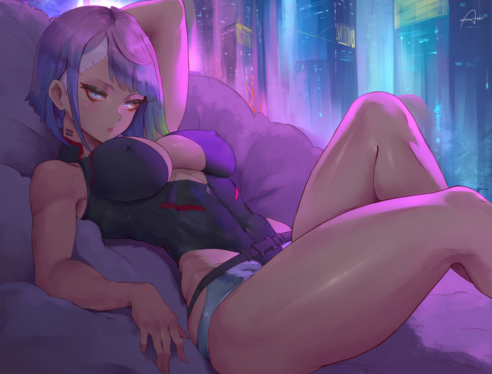 Lucy Anime Art, , Cyberpunk: Edgerunners, Cyberpunk 2077, Lucy (Edgerunners),  , Aranee