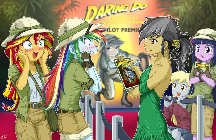 fangirls - My little pony, Art, Twilight sparkle, Sunset shimmer, Daring do, Derpy hooves, Equestria girls, Uotapo