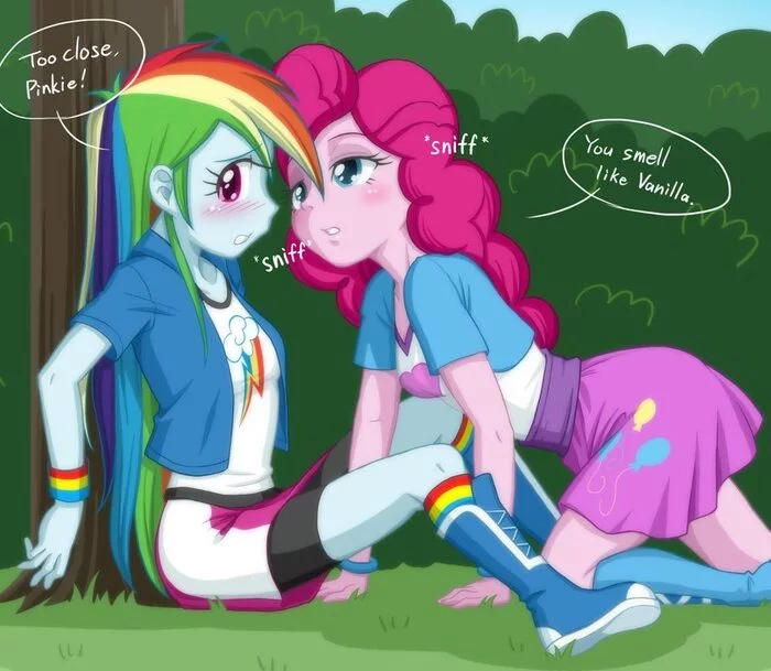 Припёрли к стенке - My Little Pony, Арт, Equestria Girls, Rainbow Dash, Pinkie Pie, Uotapo