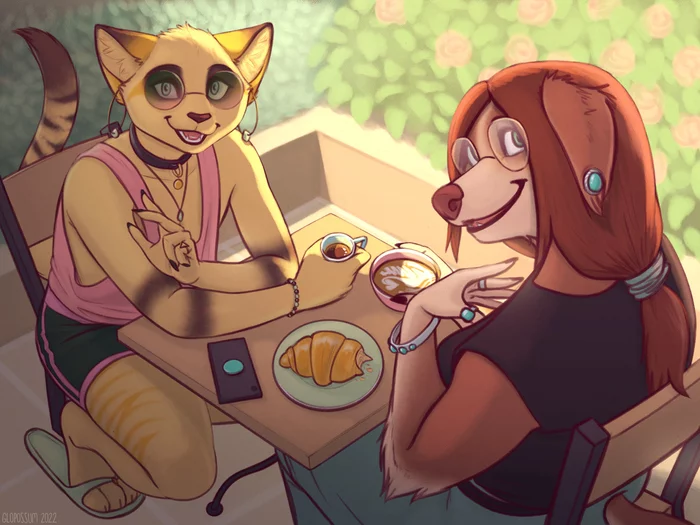 Guys in a cafe - Furry, Furry art, Furry canine, Furry cat, Furry trap, Its a trap!