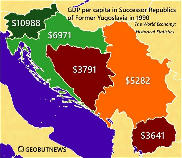 ВВП на душу населения в республиках-преемниках бывшей Югославии в 1990 г - Кросспостинг, Pikabu publish bot