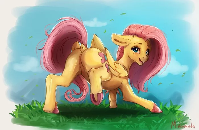 Пегаска резвится на лугу - My Little Pony, PonyArt, Fluttershy, Miokomata