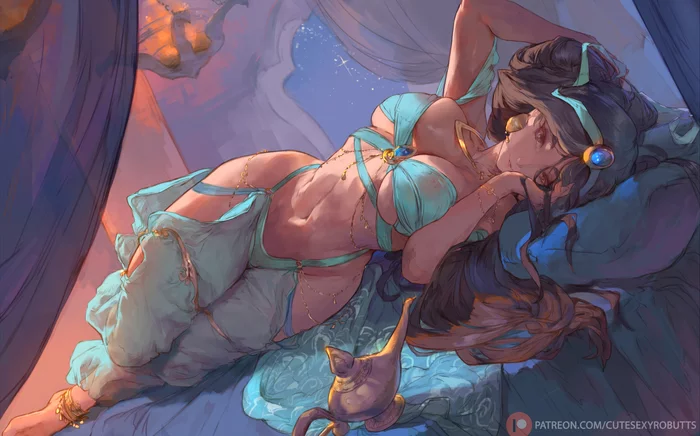 Jasmine - NSFW, Art, Girls, Princess jasmine, Drawing, Boobs, Cutesexyrobutts